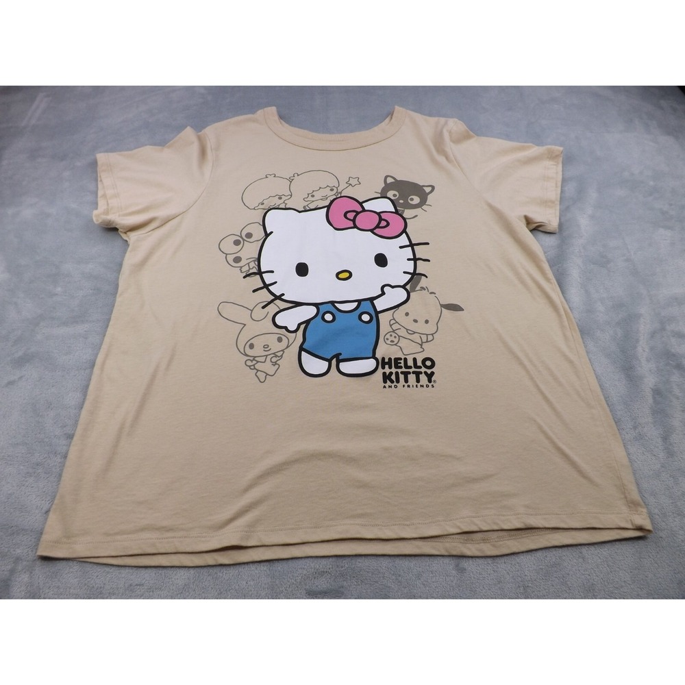 Hello Kitty T-Shirt Women's Size XXL Tan/Multi Color Large‎ Graphic Tee Blouse